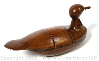 Hand Carved Wood Duck Decoy with Lidded Center.