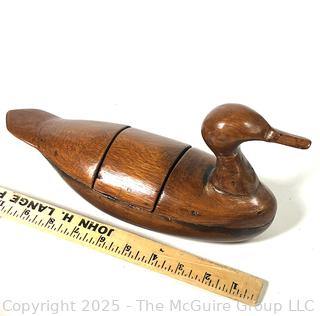 Hand Carved Wood Duck Decoy with Lidded Center.