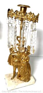 Mid-19th Century Gold Gilt Girandole Candlestick with Stone Base and Lustres. (Description Changed 5/2/25 @ 1:30pm)