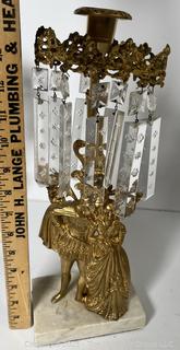 Mid-19th Century Gold Gilt Girandole Candlestick with Stone Base and Lustres. (Description Changed 5/2/25 @ 1:30pm)