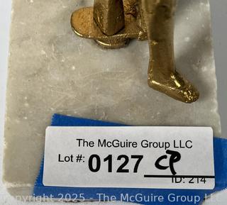 Mid 19th Century Gold Gilt Girandole Candlestick with Stone Base and Lustres. (Description Changed 5/2/25 @ 1:30pm) 
