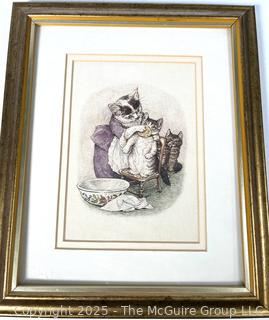 Two (2) Framed Under Glass Prints of a Bird and Cats