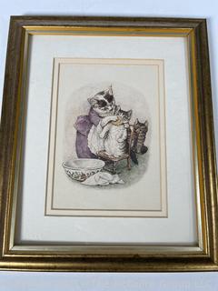 Two (2) Framed Under Glass Prints of a Bird and Cats
