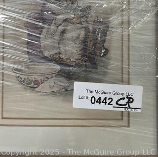Two (2) Framed Under Glass Prints of a Bird and Cats