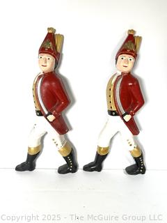 Pair of Cast Iron Painted Hessian Soldier Figural Andirons