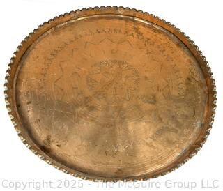 ????????????????? Large Copper colored Metal Tray with ornamental designs 22" D w/Loop for hanging on wall