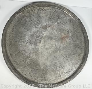 Large Metal Tray with Middle Eastern Decoration 26" D
