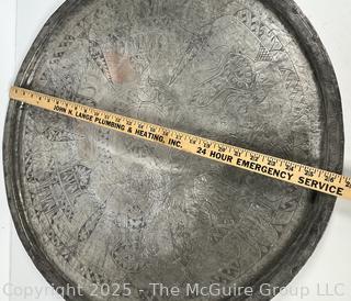 Large Metal Tray with Middle Eastern Decoration 26" D