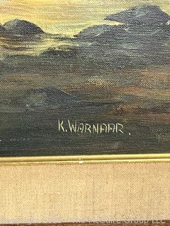 Framed Oil on Canvas of Dutch Scene with Windmills Signed by Dutch Artist K Warnaar.  Measures 29" x 41"