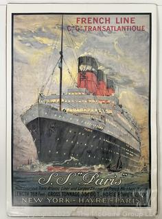 1985 French Line Transatlantic SS Paris Poster - 34x24” (water damage at base as shown)