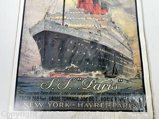 1985 French Line Transatlantic SS Paris Poster - 34x24” (water damage at base as shown)