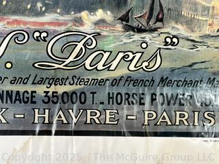 1985 French Line Transatlantic SS Paris Poster - 34x24” (water damage at base as shown)