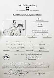 Framed Under Glass Giclée Titled, "She Sees Farther", Numbered (2/25) and Signed by Artist Carol Grigg, 1999. Certificate of Authenticity Attached on Back. See All Photos. 26 x 33.5"