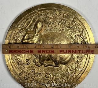 Gilded Bas-Relief Casting of Rabbit Wall Hanging