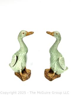 Pair of Chinese Hand Glazed Ducks. Measure 10.5" T