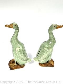 Pair of Chinese Hand Glazed Ducks. Measure 10.5" T