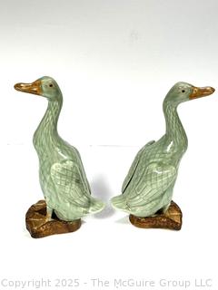 Pair of Chinese Hand Glazed Ducks. Measure 10.5" T