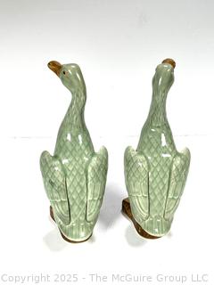 Pair of Chinese Hand Glazed Ducks. Measure 10.5" T