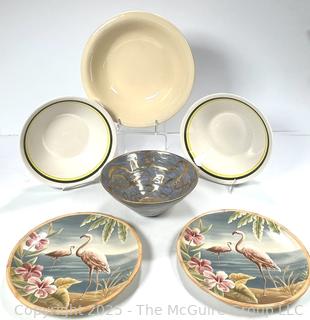 Group of Porcelain Serving Bowls and Plates Including McCoy Pottery Bowl
