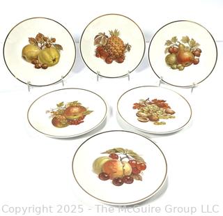 Six (6) Hutschenreuther Selb Bavaria Germany Fruit Dessert Plates With Gold Rims 