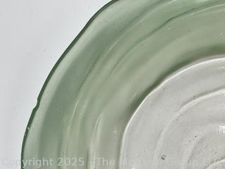 Seven (7) Frost Green to Clear Handblown Glass Swirl Plates. 8" 