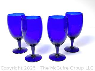Set of Four (4) Cobalt Blue Glass Water Goblets