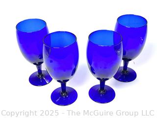 Set of Four (4) Cobalt Blue Glass Water Goblets