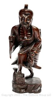 Asian Hand-Carved Mahogany Wood Elder