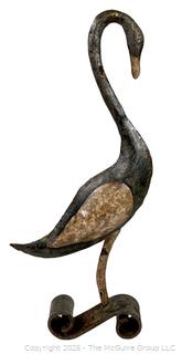 Metal Heron Bird on Iron Base. 18” Tall