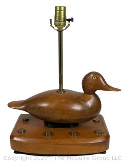 Vintage Duck Table Lamp With Wooden Base. Inlaid With Shotgun Shells. Works