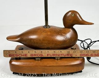 Vintage Duck Table Lamp With Wooden Base. Inlaid With Shotgun Shells. Works