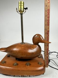 Vintage Duck Table Lamp With Wooden Base. Inlaid With Shotgun Shells. Works