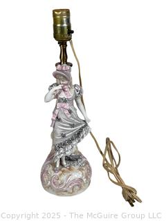 Antique Ernst Bohne Blue Anchor Hallmark Parlor Lamp.  Woman with Pink Bow Dress. 
 
