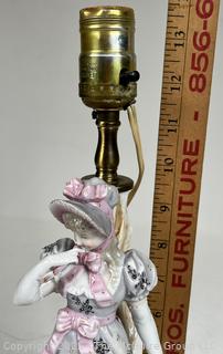 Antique Ernst Bohne Blue Anchor Hallmark Parlor Lamp.  Woman with Pink Bow Dress. 
 