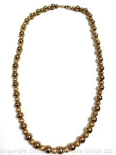 14KT Yellow Gold Hollow Bead Necklace on Chain 18" Long.  9.9 grams. 