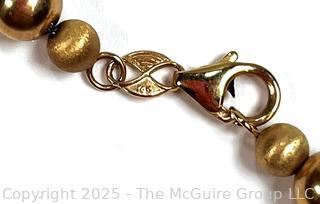 14KT Yellow Gold Hollow Bead Necklace on Chain 18" Long.  9.9 grams. 
