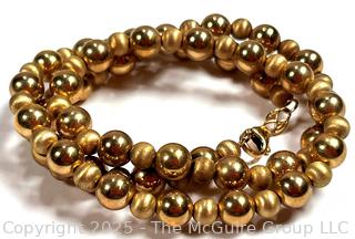 14KT Yellow Gold Hollow Bead Necklace on Chain 18" Long.  9.9 grams. 