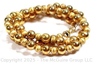14KT Yellow Gold Hollow Bead Necklace on Chain 18" Long.  9.9 grams. 
