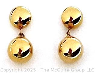 14KT Yellow Gold Double Bead Earrings. 1.5 grams.