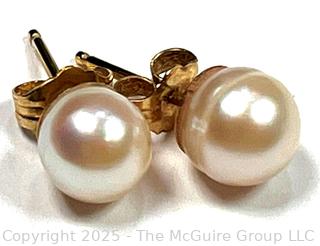 Pearl Bead Stud Earrings on 14KT Yellow Gold Posts