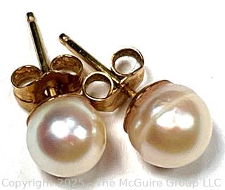 Pearl Bead Stud Earrings on 14KT Yellow Gold Posts