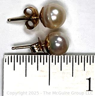 Pearl Bead Stud Earrings on 14KT Yellow Gold Posts