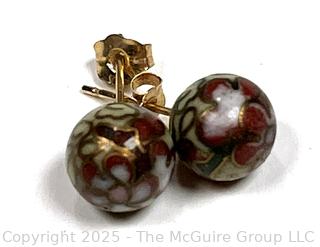 Cloisonne Bead Earrings on 14KT Yellow Gold Posts. 