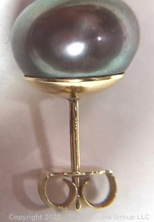 Dark Grey Pearl Bead Earrings on 14KT Gold Posts.