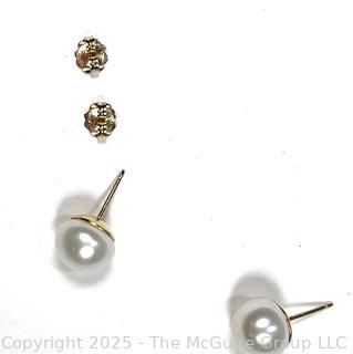 Pearl Bead Stud Earrings on 14KT Yellow Gold Posts