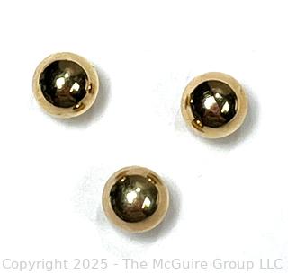 Three (3) 14KT Yellow Gold Bead Stud Earrings.  0.7 grams.