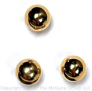 Three (3) 14KT Yellow Gold Bead Stud Earrings.  0.7 grams.
