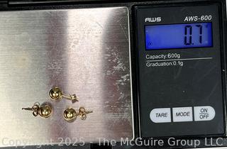 Three (3) 14KT Yellow Gold Bead Stud Earrings.  0.7 grams.