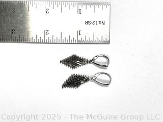 14KT White Gold Woven Mesh Diamond Shaped Dangle Earrings. 3.8 grams.