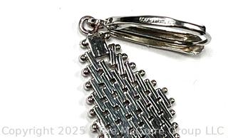 14KT White Gold Woven Mesh Diamond Shaped Dangle Earrings. 3.8 grams.